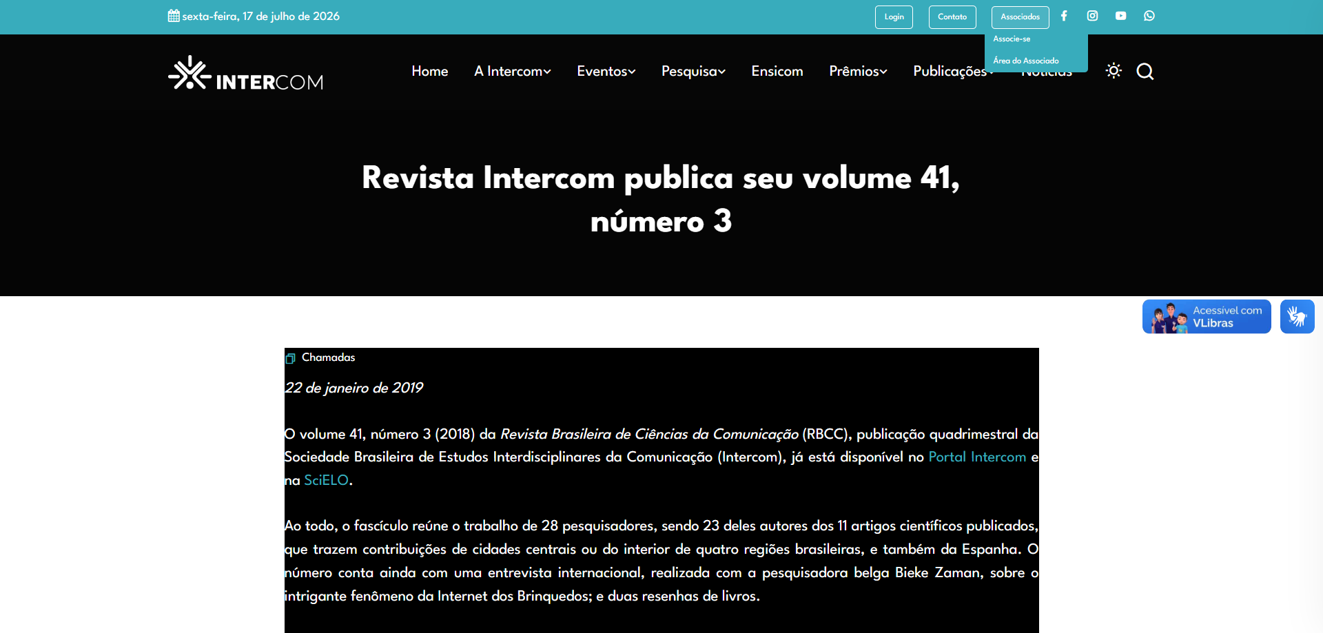 Revista Intercom publica seu volume 41, número 3